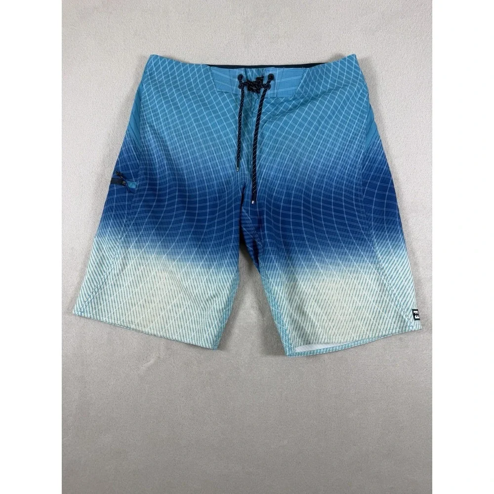 Billabong Fluid Pro Board Shorts Mens 31 Blue Gradient Grid Recycled Swim Trunks